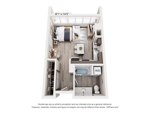 Floor plan for studio, 1 bath, 414 sqft
